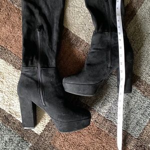 Black thigh high platform heeled boots